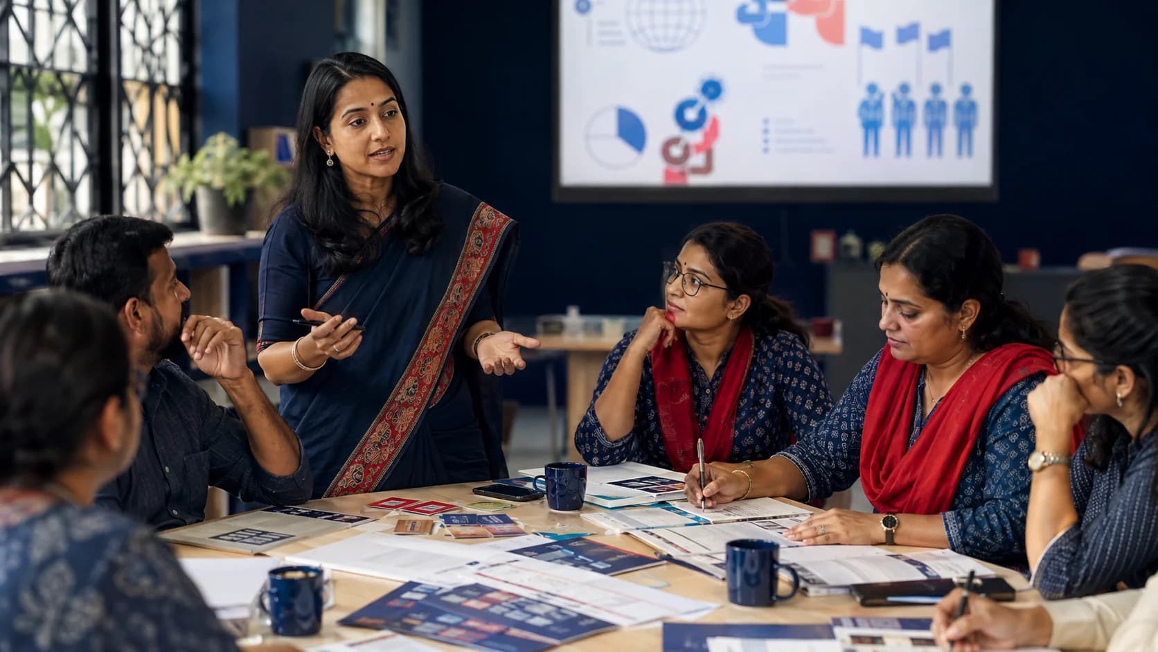 An educator leading a collaborative facilitator training workshop