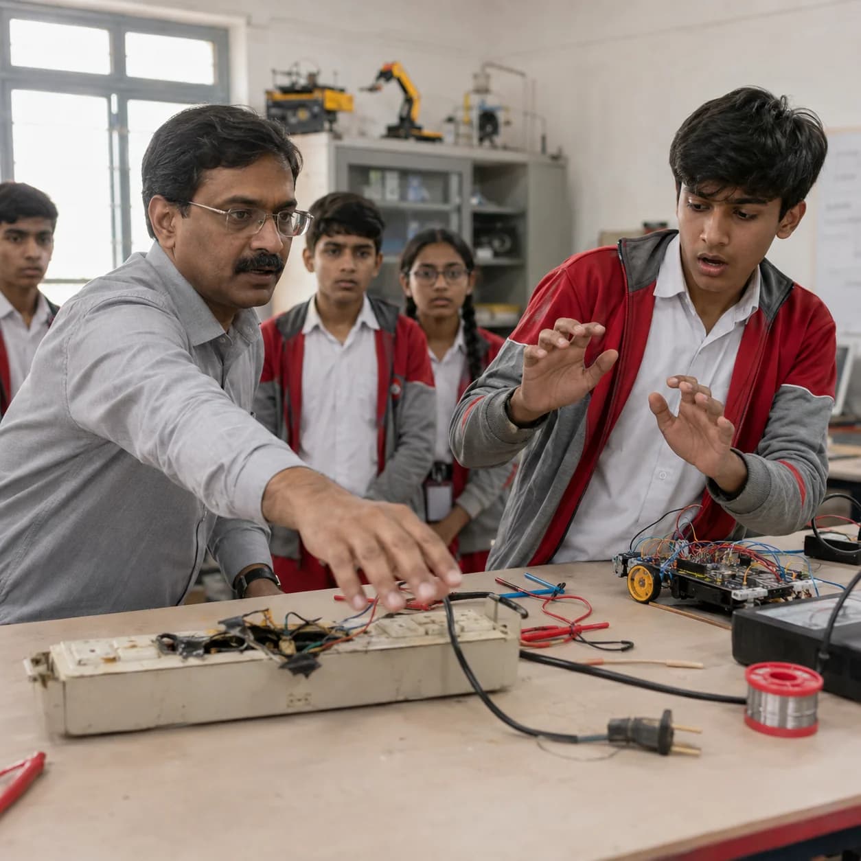 A supervised Indian school laboratory scenario illustrating the risk of electric shock