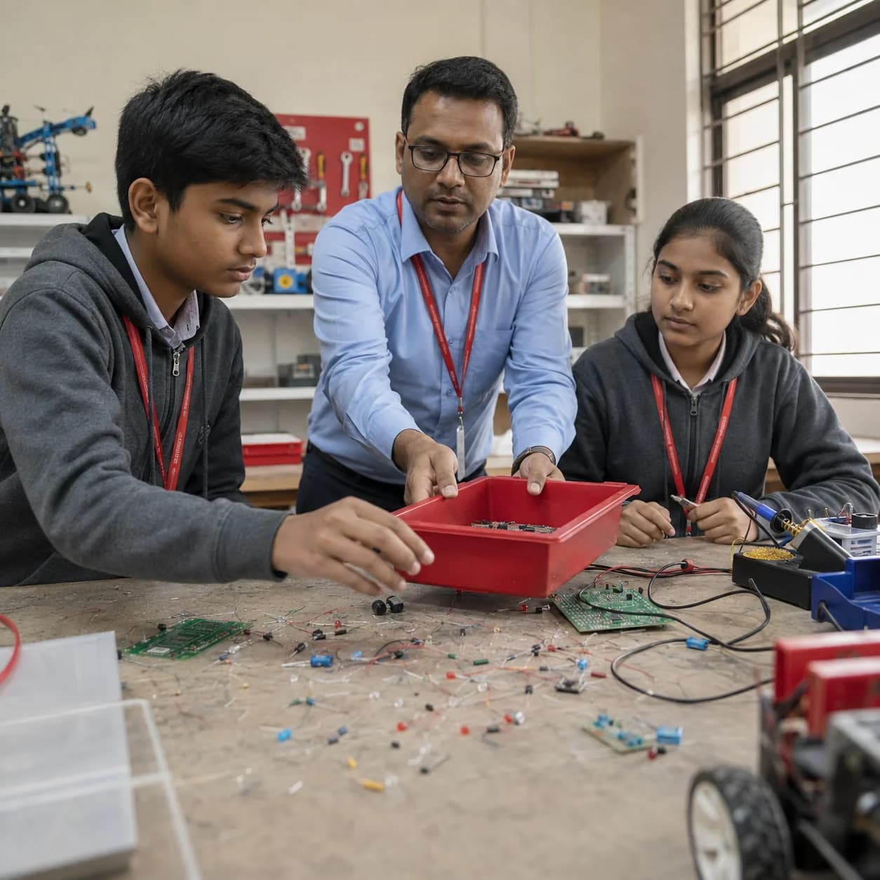 A supervised Indian school laboratory scenario illustrating the risk of sharp components