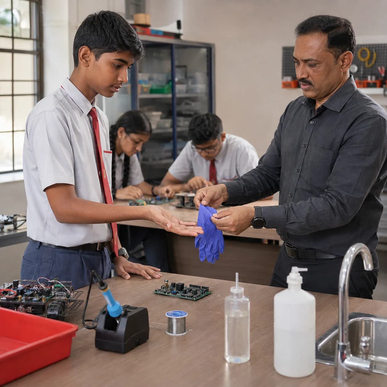 A supervised Indian school laboratory scenario illustrating the risk of skin reactions