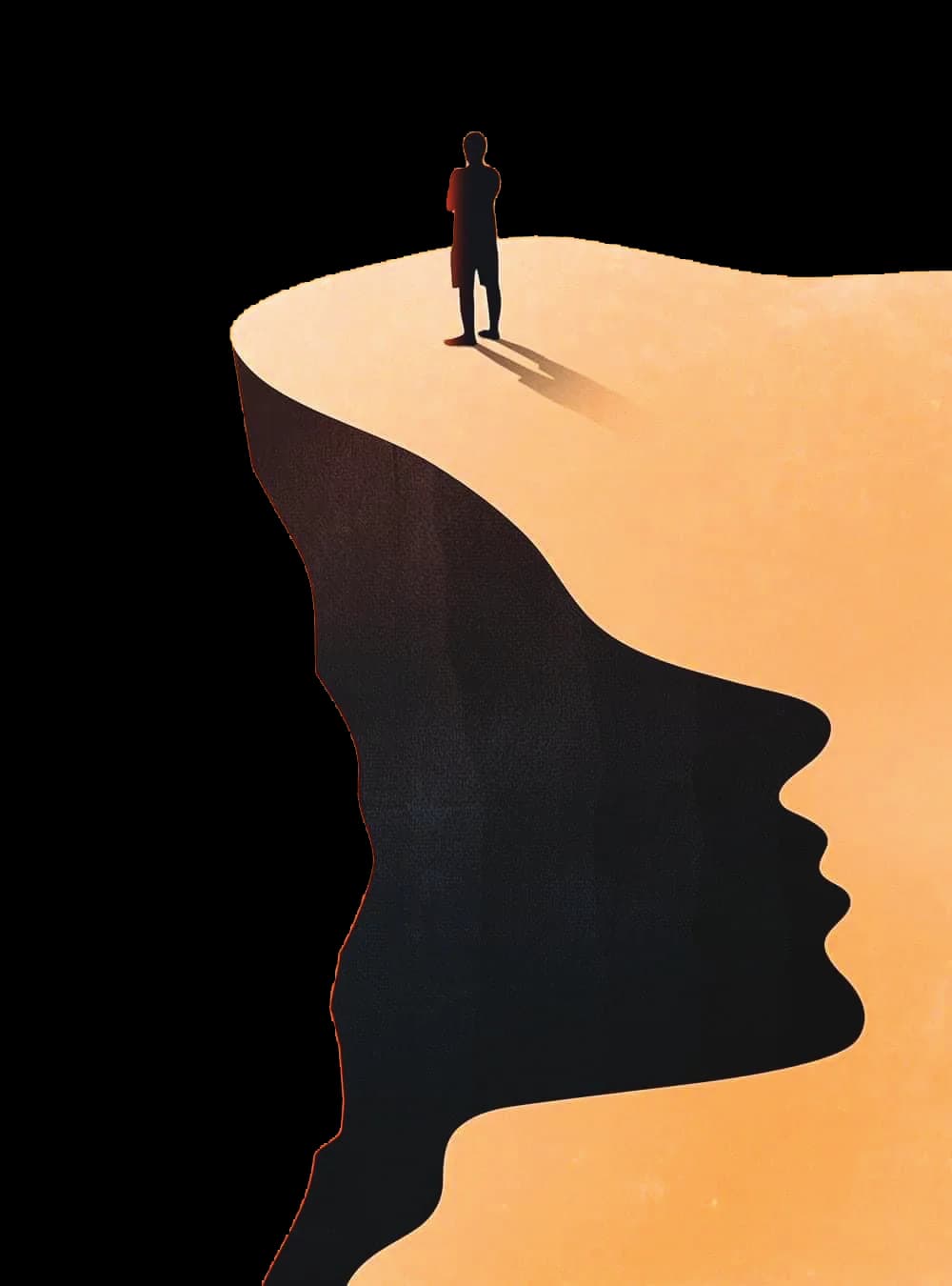 A learner standing above a profile shaped landscape